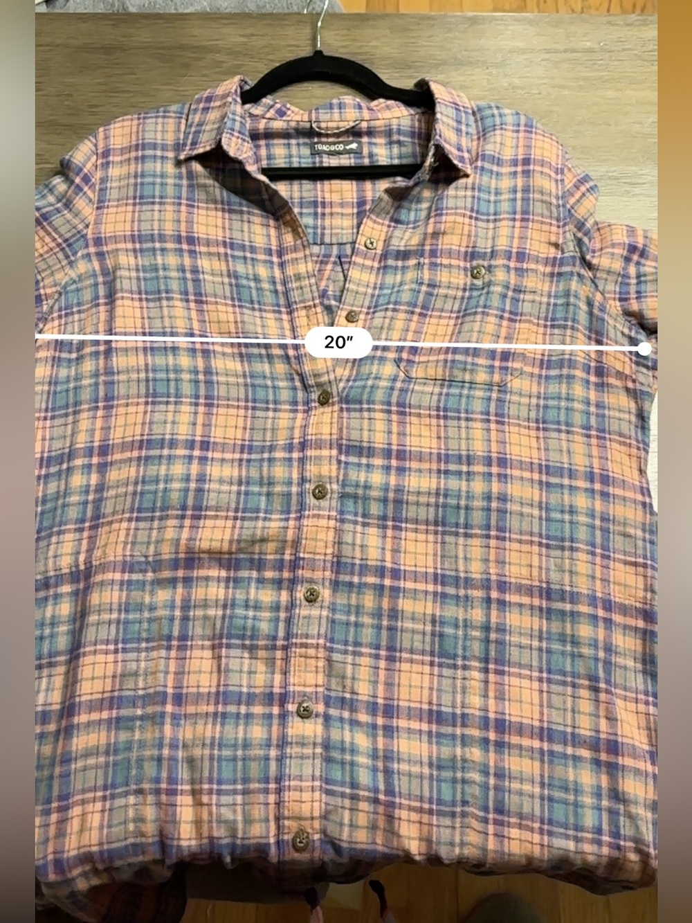 Toad&Co Peach and Blue Plaid Midi Shirt Dress with Self-Tie - Picture 6 of 9